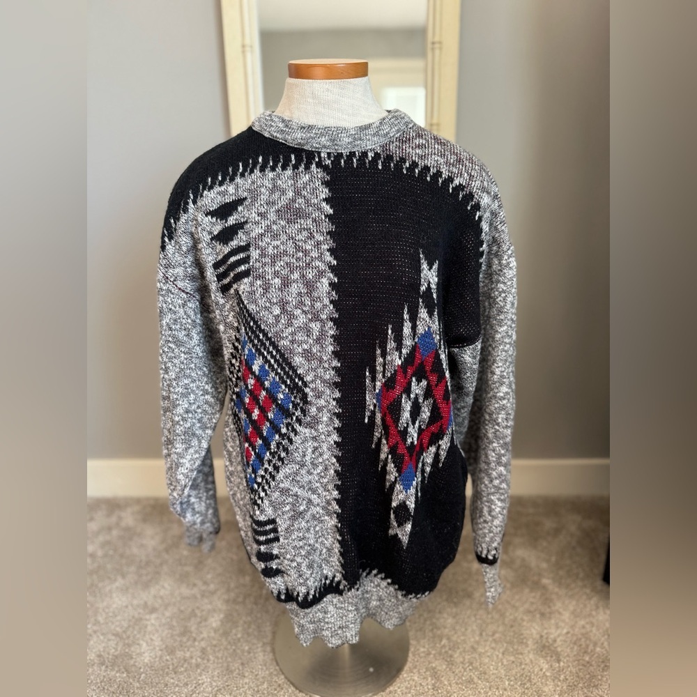 Vintage Sears Men’s Diamond Geometric Wool Crewneck Grandpa Sweater